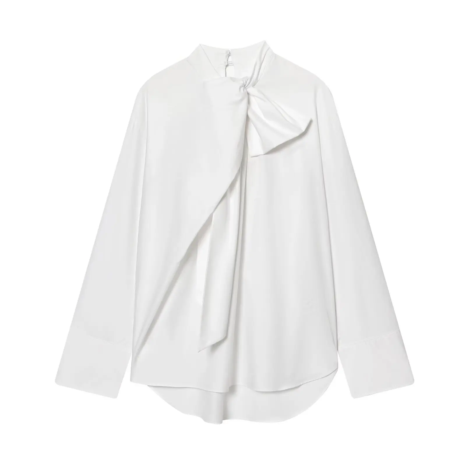 HH Damen Frühlingsmode Langarm-Shirt mit Schnürung, Seidenstoff, einfarbig, lässig, vielseitig, für den Alltag – Detail 2