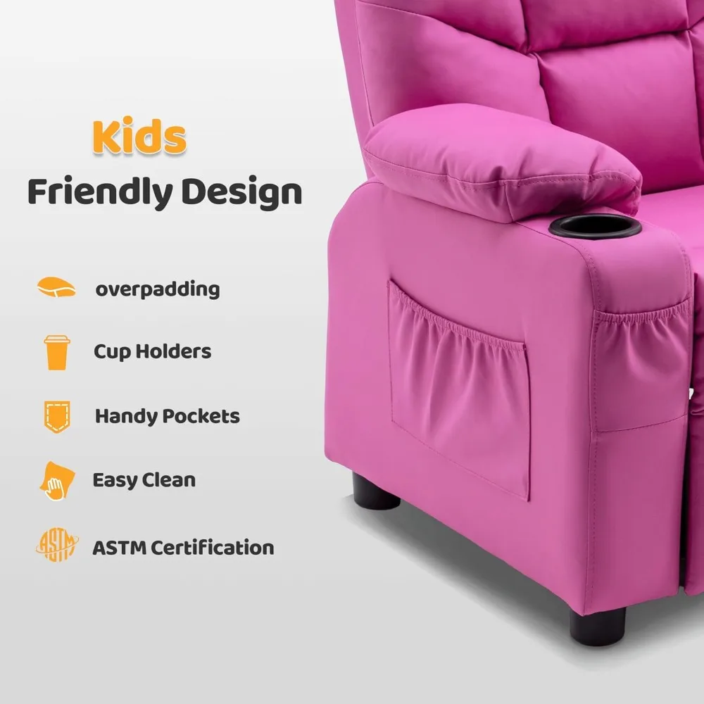 Big Kids Recliner for Ages 3+, Child Reclining Chair, Toddlers Recliner Sofa with Cup Holders 5