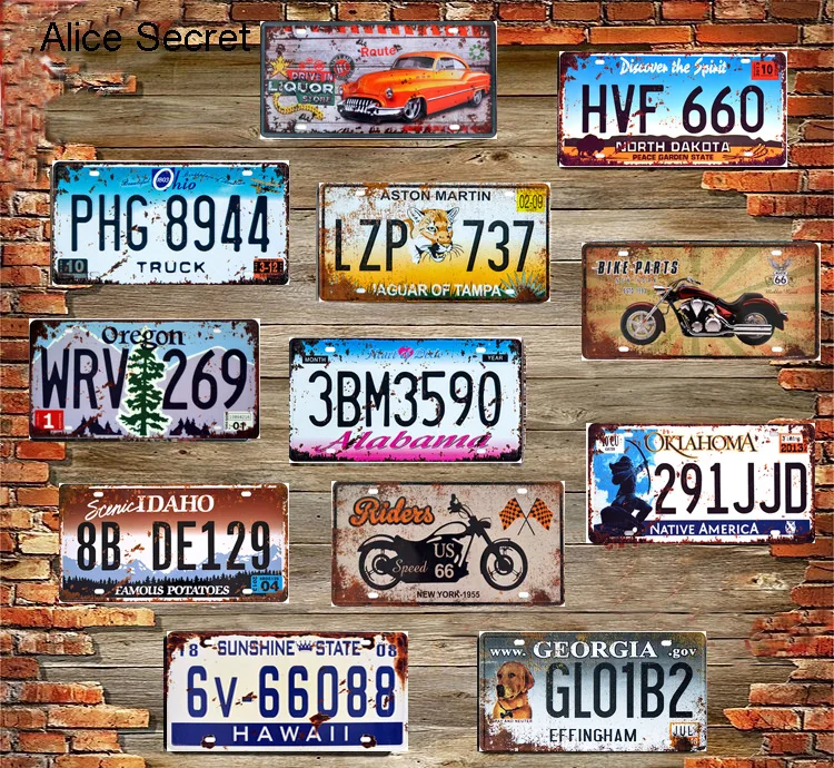 

USA Metal Tin Sign Route 66 Car Number Plates License Metal Plates Poster Home Bar Club Garage Tin Decoration Metal sign