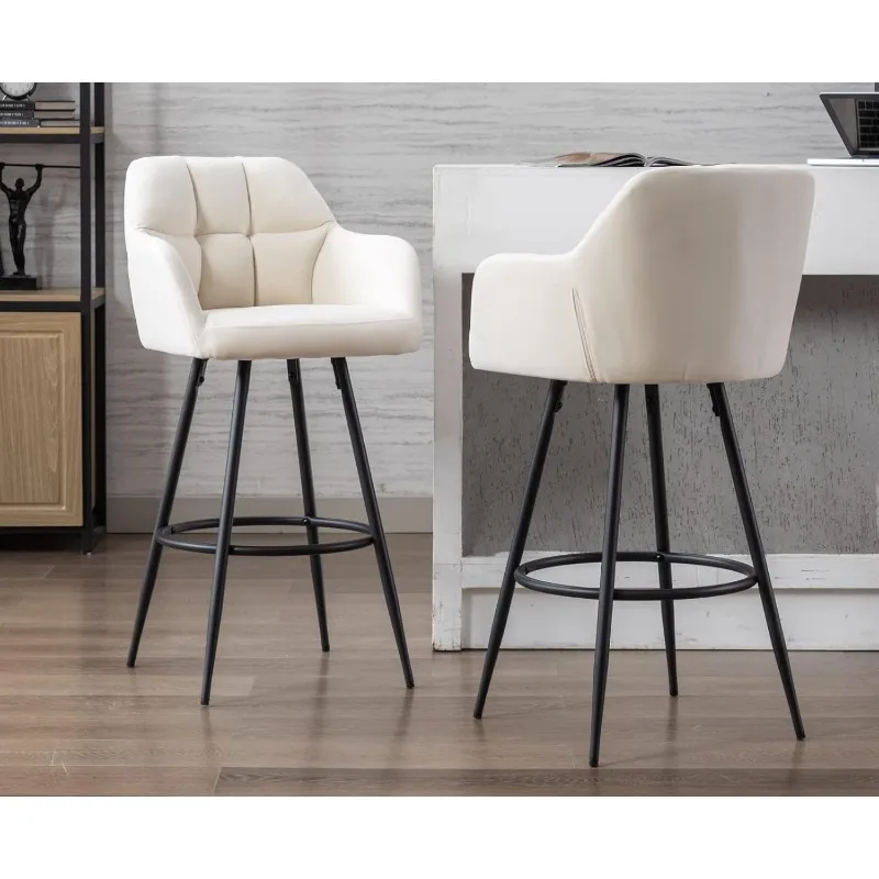 Modern Bar Stools Set of 2 Bar Height Barstools with Back and Arms High Bar Chairs Velvet Upholstered Island Chairs 6