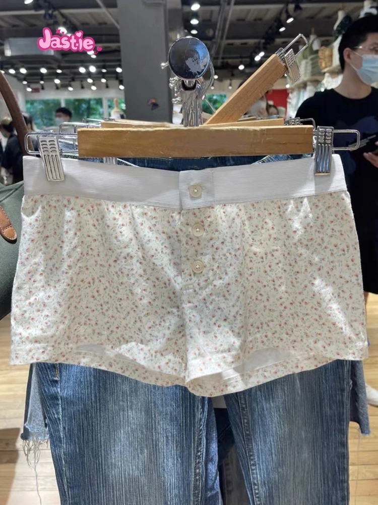 

Шорты облегающие в стиле пэчворк с цветочным принтом, милые хлопковые короткие штаны с эластичным поясом, на пуговицах, винтажные летние в стиле Харадзюку, Y2k