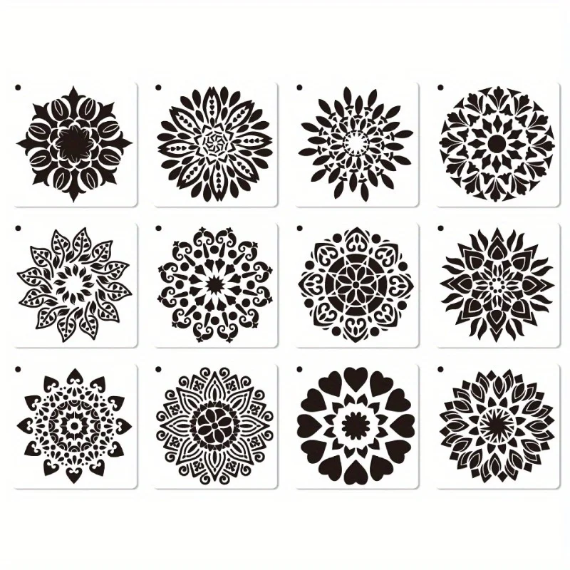 12-Piece Mandala Dotting Stencils Kit - Reusable & Washable PET Plastic Painting Templates for DIY Home Decor and Crafts 4