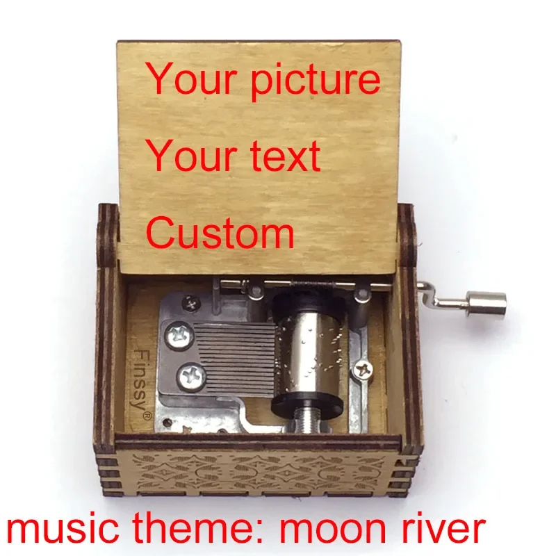 Audrey Hepburn Song Moon River music theme Wooden Music Box Hand Movie Fans Christmas Birthday Gift Craft 6