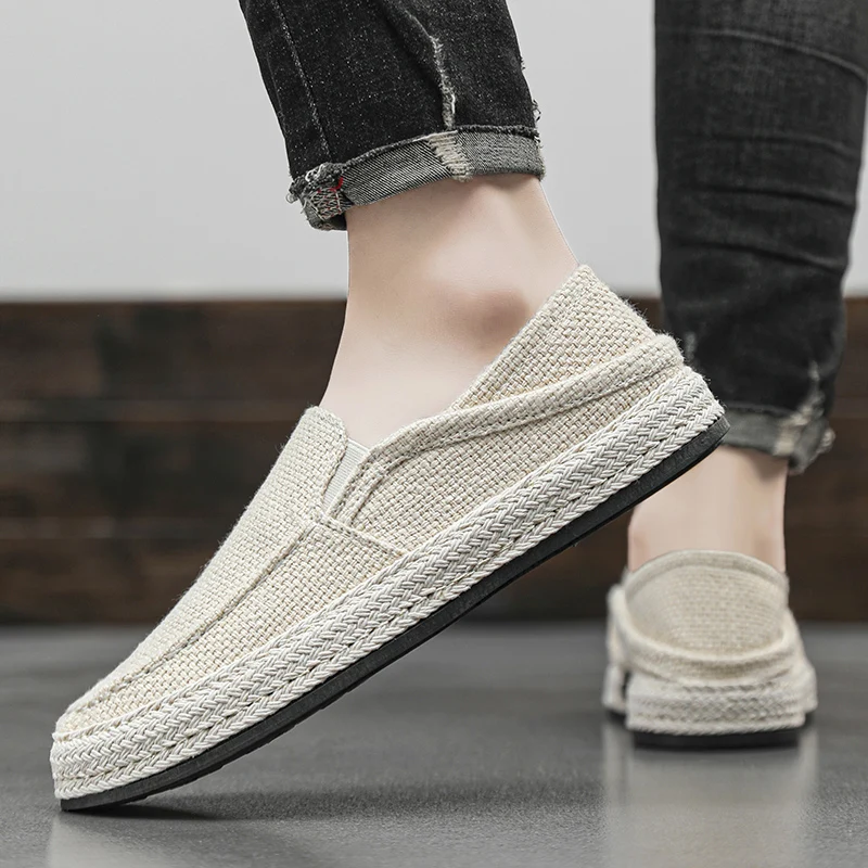 Summer Casual Loafers Men Breathable Slip On Urban Shoes Men Classic Linen Canvas Sneakers Male Light Flats Lazy Shoes Cheap 3