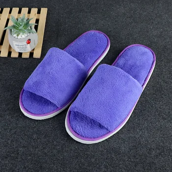 Solid Color Coral Fleece Women Slippers Unisex Slippers Hotel Travel Portable Spa Slippers Home Guest Indoor Half Pack Slippers - Image 3