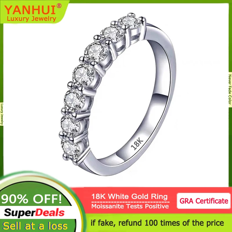 Luxury 18K White Gold Stackable Ring Eternal Wedding Jewelry VVS 0.7CT 3mm Gemstones Diamonds Moissanite Rings for Women Gift