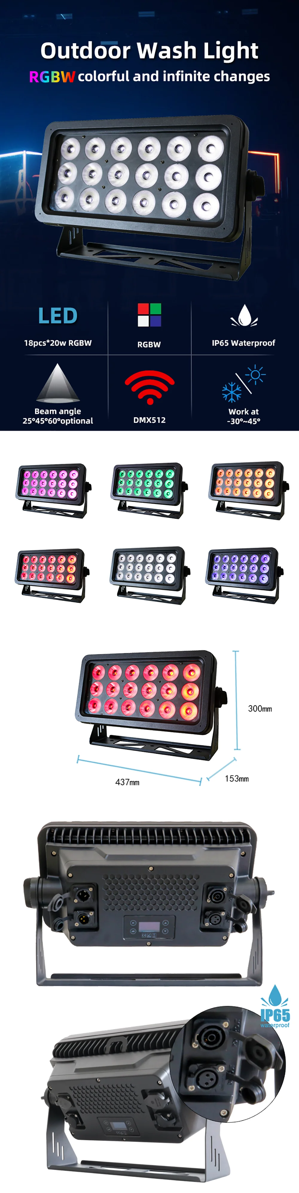 New DMX512 18*20W RGBW 4in1 IP65 Waterproof DJ Wedding Stage City Wall Washer Ou