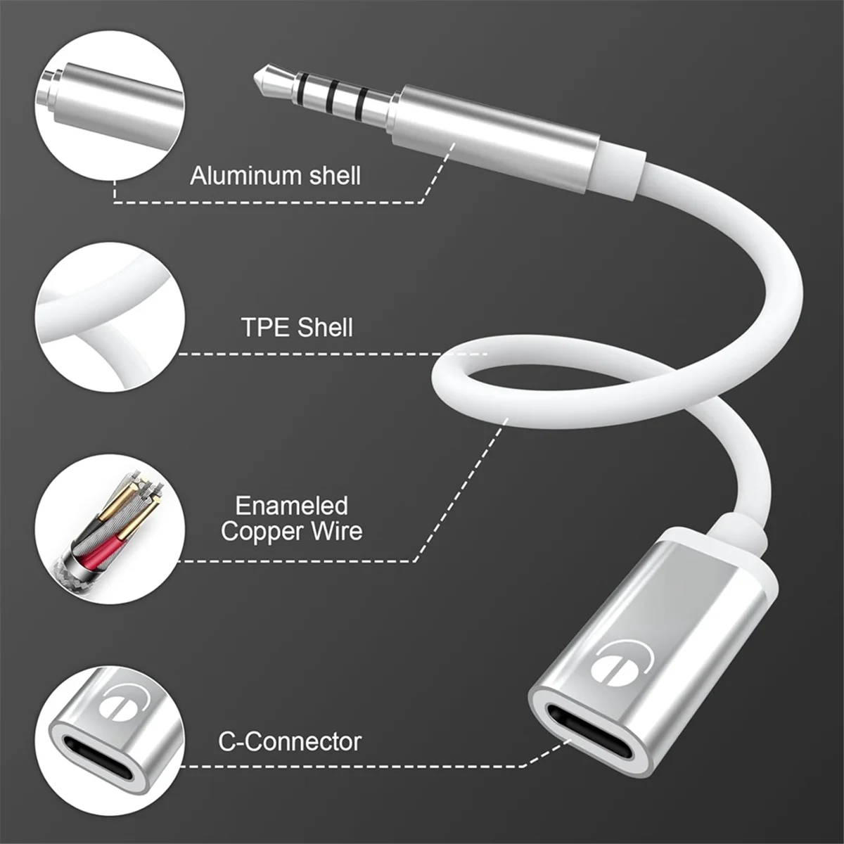 3.5mm Male to Type C Female Audio Cable Cord Analog Audio Jack Headphone Adapter For MP3 Player Laptop Tablet