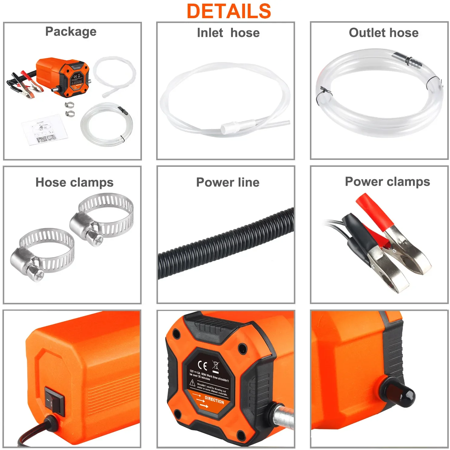 12V Car Electric Oil Extractor Transfer Pump 80W Mini Fuel Engine Oil/Crude Oil Fluid Suction Pump with Tubes For Auto Boat