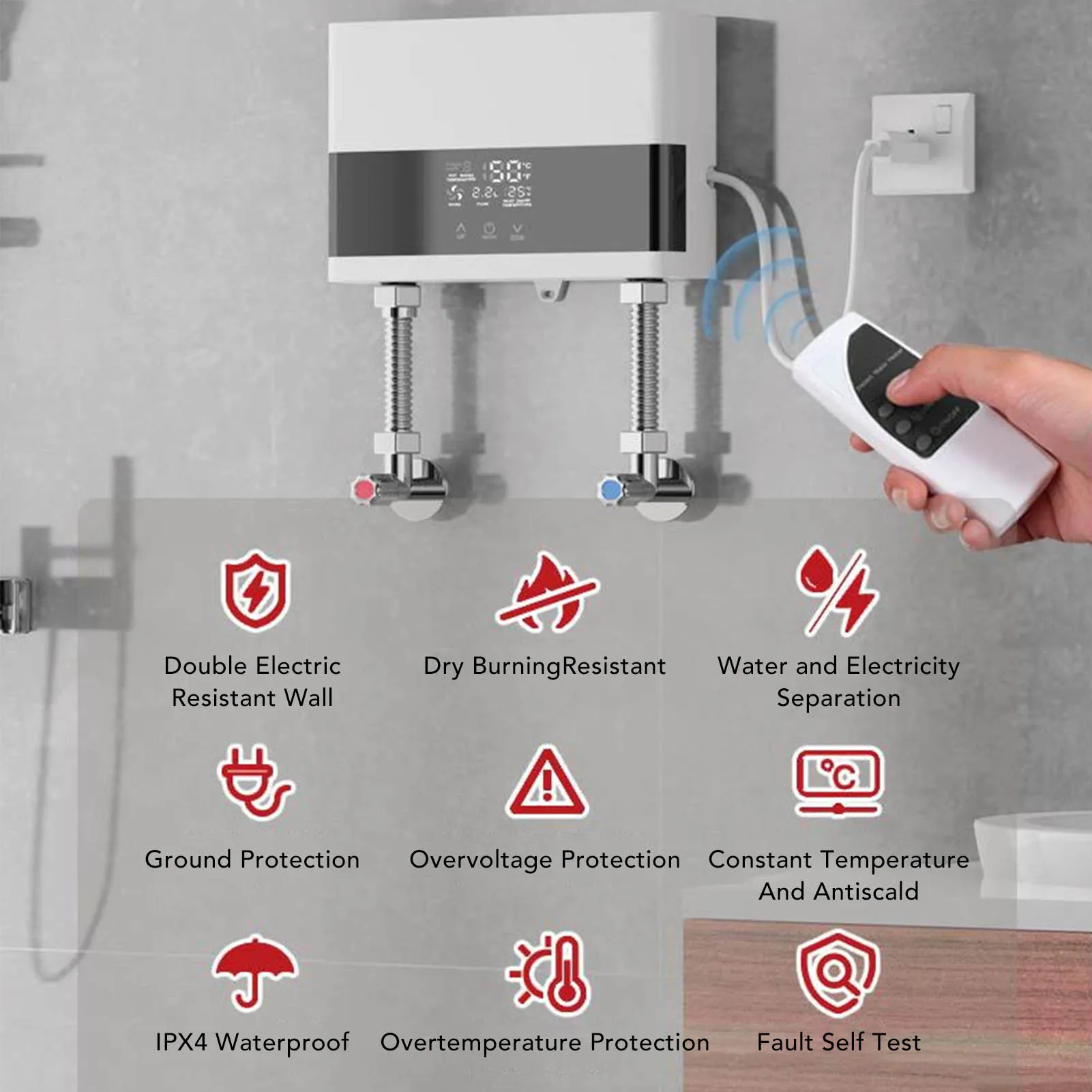 Electric Water Heater 6000W Tankless Electric Heater Home Kitchen Bathroom Indoor Water Shower EU 220V