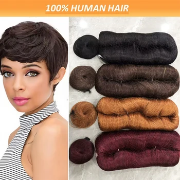 28PCS Brazilian Short Human Hair Extensions #1B#4#30#99J One Pack For A Full Head 100% Human Hair Bundles With Free Closure 1