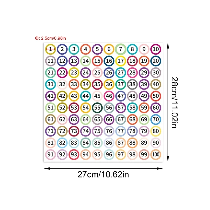 10Sheets Consecutive Number Labels 1-100 Round Colored Adhesive Numbered Sticker
