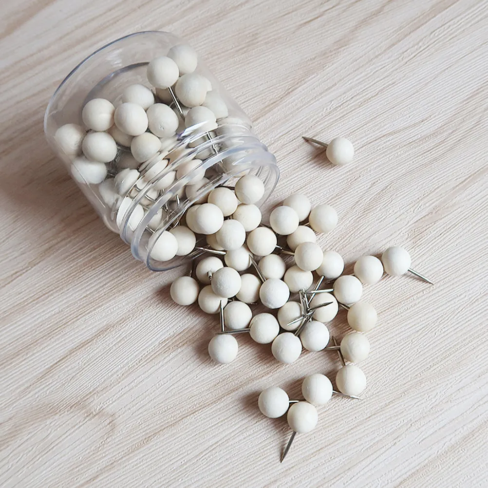 100Pcs 오리지널 나무 푸시 핀 코르크 보드 포스터용 원형 창의적인 압정 지도 사진 사무실 학교 DIY 장