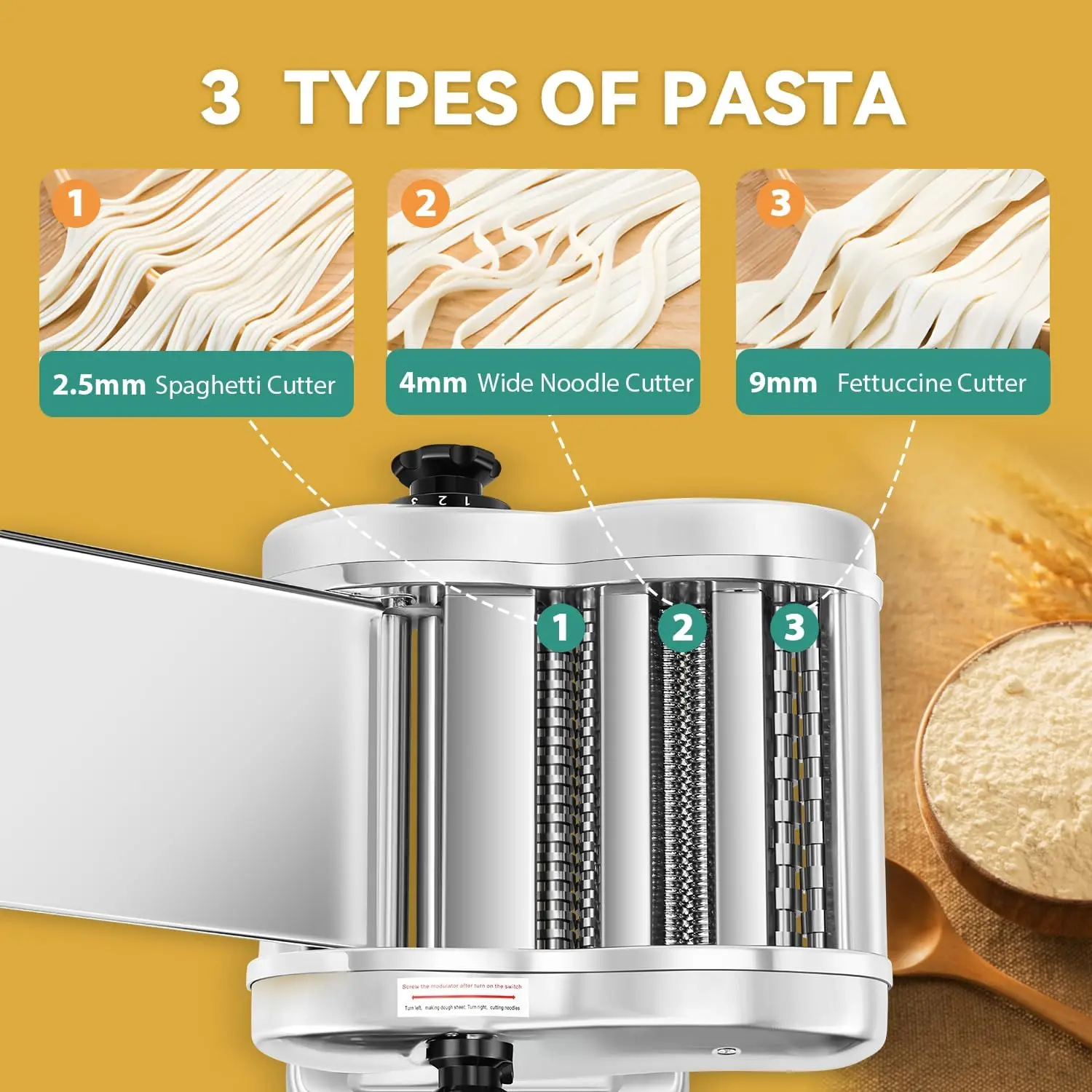 Electric Pasta Maker Family Noodle Making Machine Dough Roller 2.5mm Spaghetti 4mm Wide Noodle 9mm Fettuccine Cutter 110V US Sta