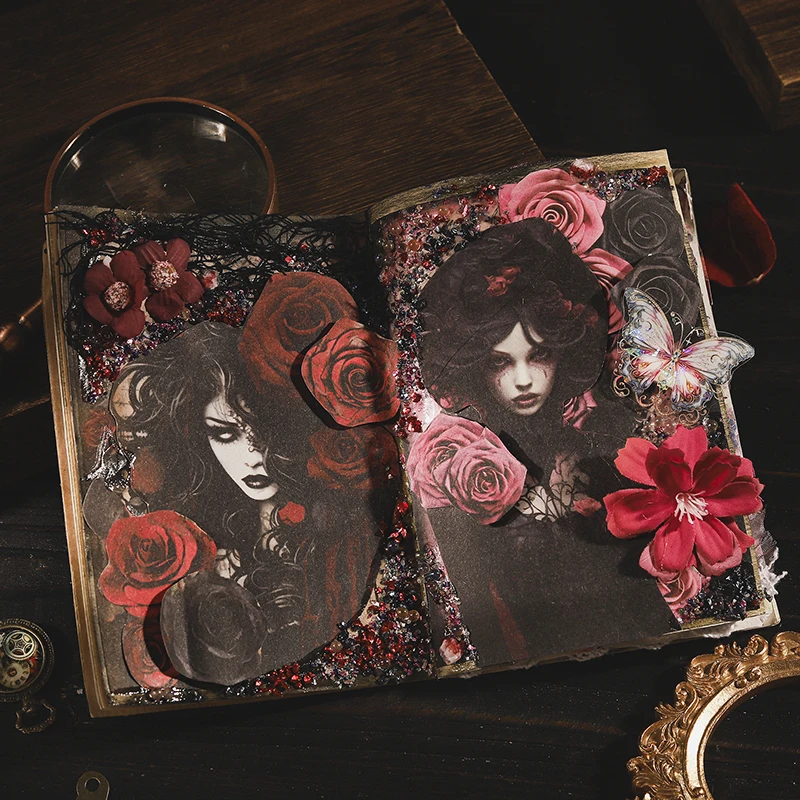 Yoofun 30 Sheets Gothic Tale Vintage Dark Style Character Collage Material Paper Creative DIY Junk Journal Background Paper 6