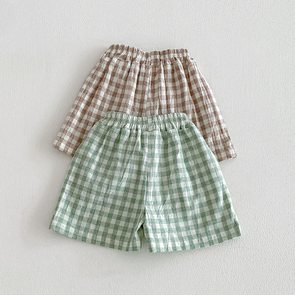 Ropa para Niños, Pantalones Cortos de Lino y Algodón para Niños, Pantalones Cortos a Cuadros de Verano para Niños Pequeñ