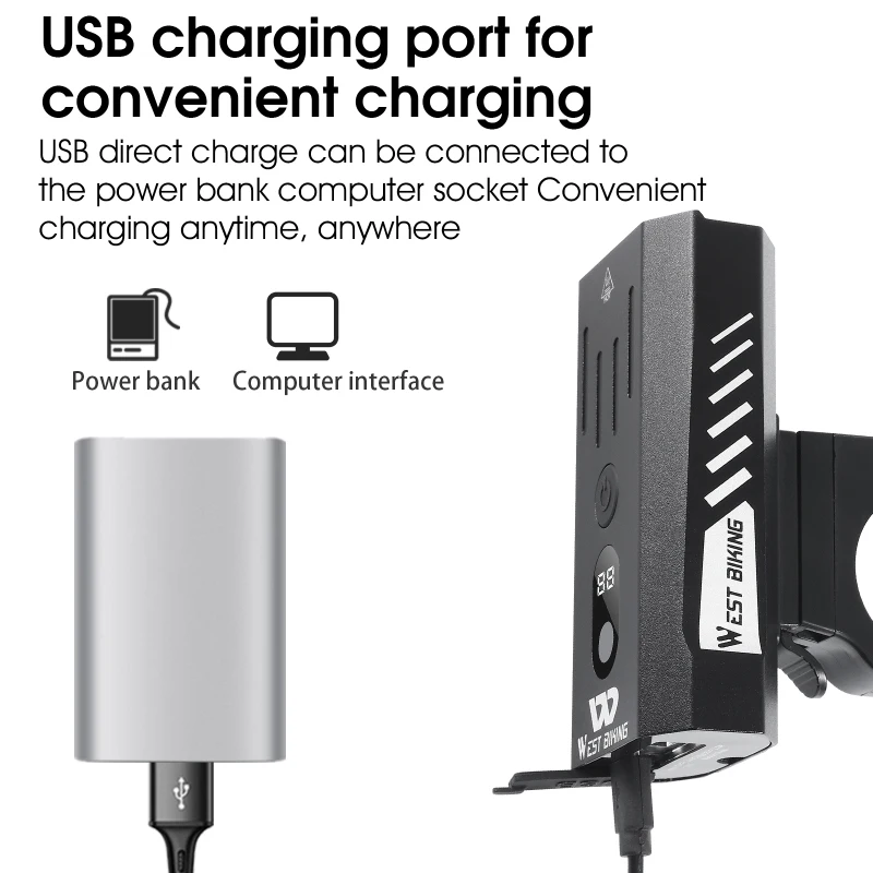 WEST BIKING Bicycle Light USB LED USB Charging MTB Road Bike Front Back Headlight Lamp Flashlight Bike Light Cycling Accessories