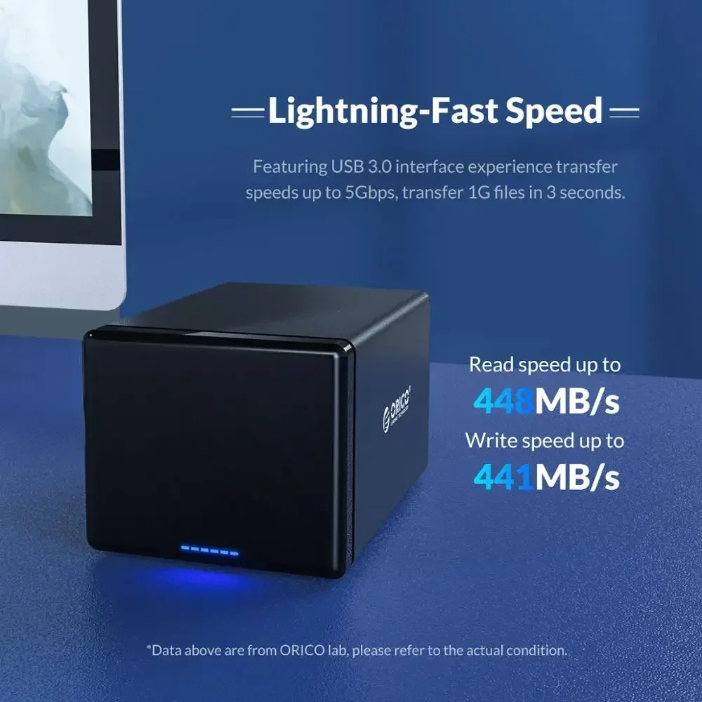 ORICO RAID 5 Bay harde-schijfbehuizing, USB 3.0 naar SATA externe HDD- behuizing voor 3,5 inch HDD/SSD harde schijven, ondersteunt RAID 0/1/3/5/10, Max 80 TB (9558RU3