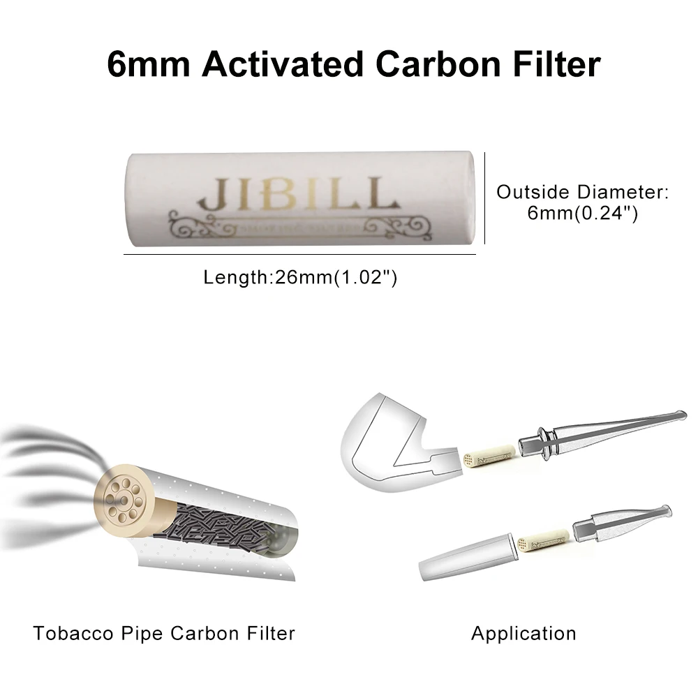 50Pcs Tobacco Smoking Pipe Filters 6mm Activated Carbon Tube Paper Filter Double Ceramics Sided Smoking Active Charcoal Tools 5
