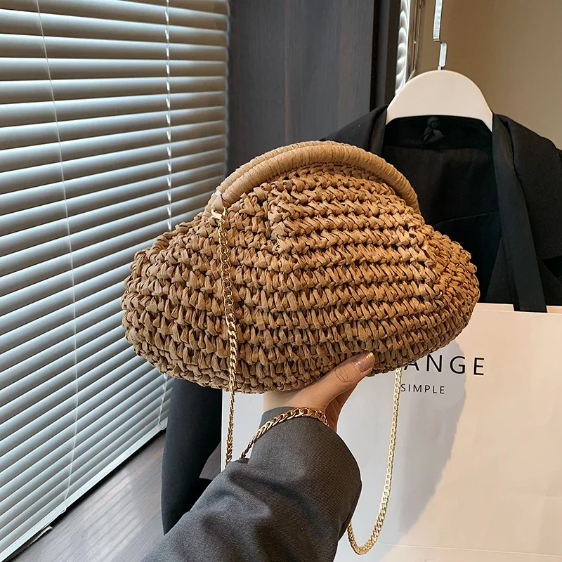Straw Crossbody Bag Summer Straw Weaving Women's Shoulder