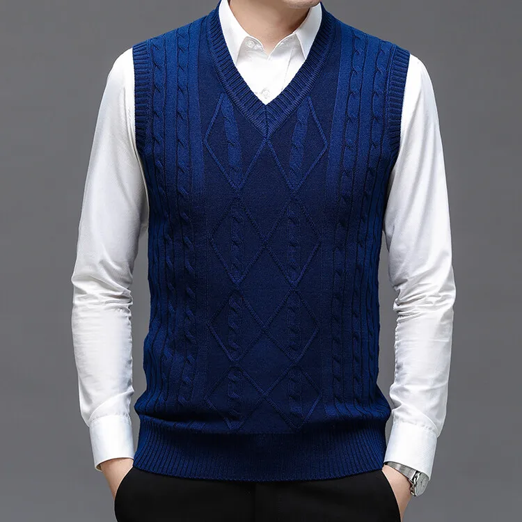 2024 New Men Wool Vest Waistcoat V-Neck Man Sleevelesss Sweater Vests