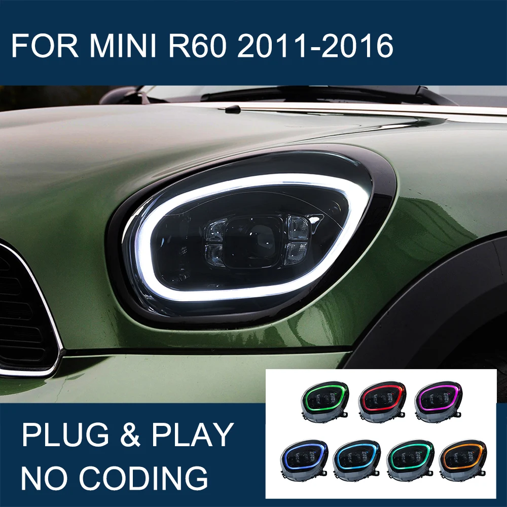 1PairLEDHeadlightAssemblyforMINICountrymanR6020112016Plug