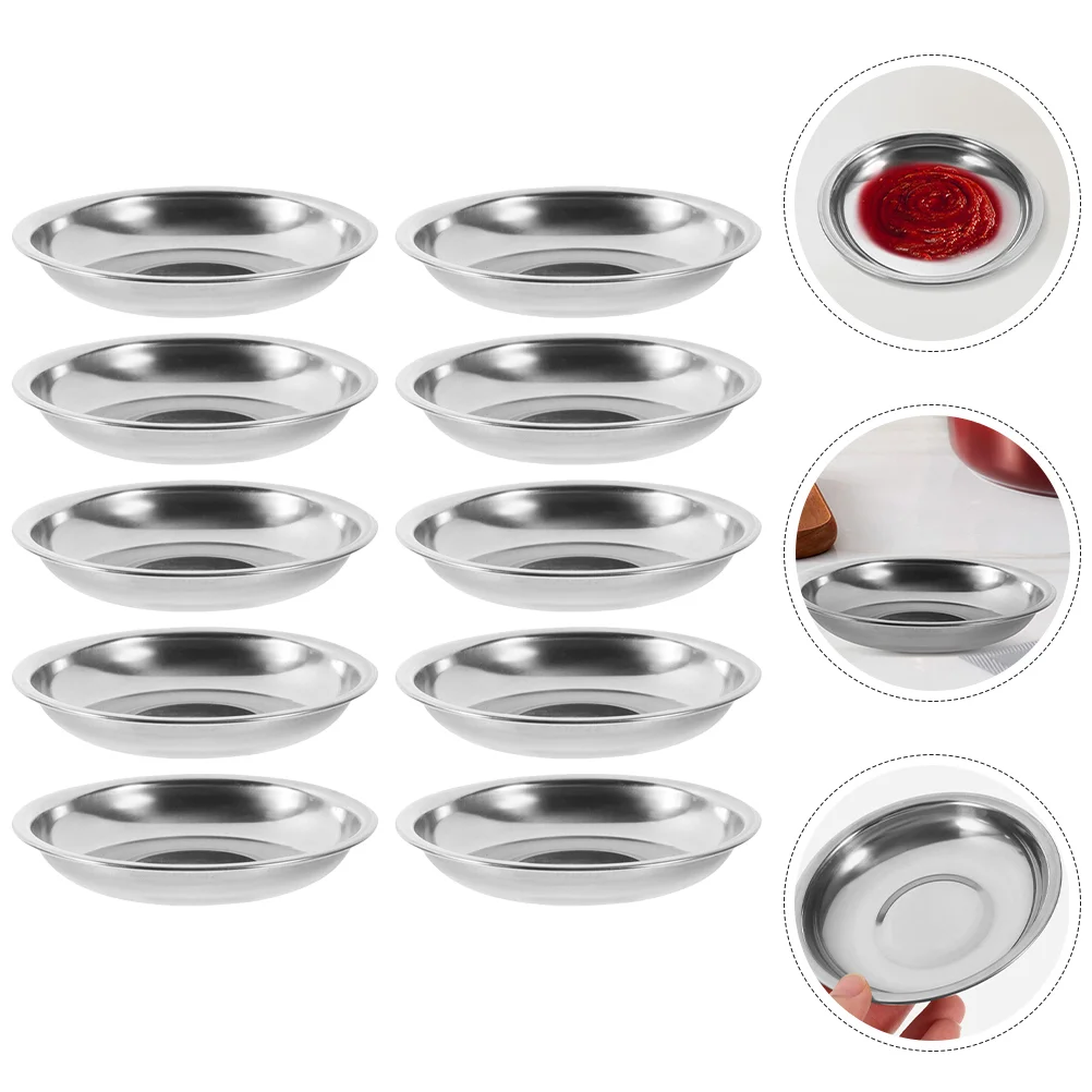 Sauce Dish 10 Pcs Stainless Steel Dipping Bowls Round Metal Plates Food Flavor Seasoning Dishes Small Gear Serving Plates appetizer plates