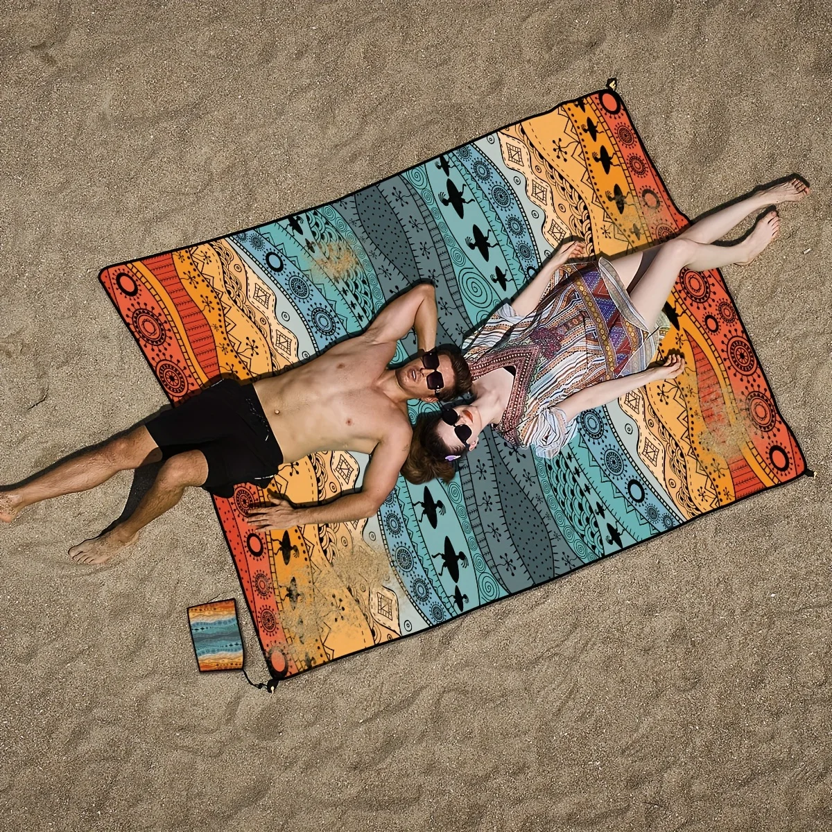 Beach Blanket Waterproof Sandproof, Large Beach Mat with 4 Stakes, 70''×86''  Lightweight  Picnic Blanket for Travel, Camping 3
