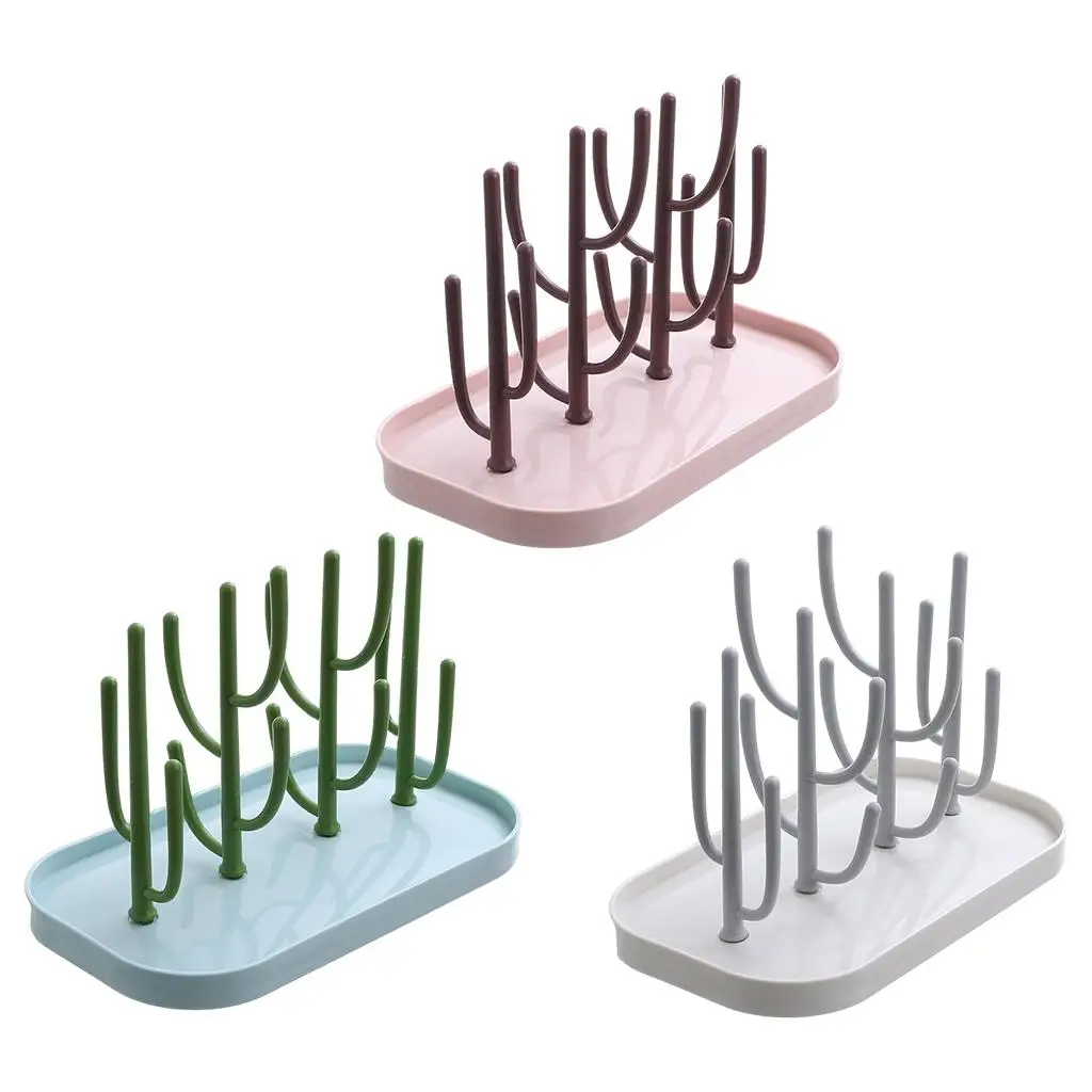 Infant Drying Rack Holder with Tray Cactus Nipple Feeding Home Plastic