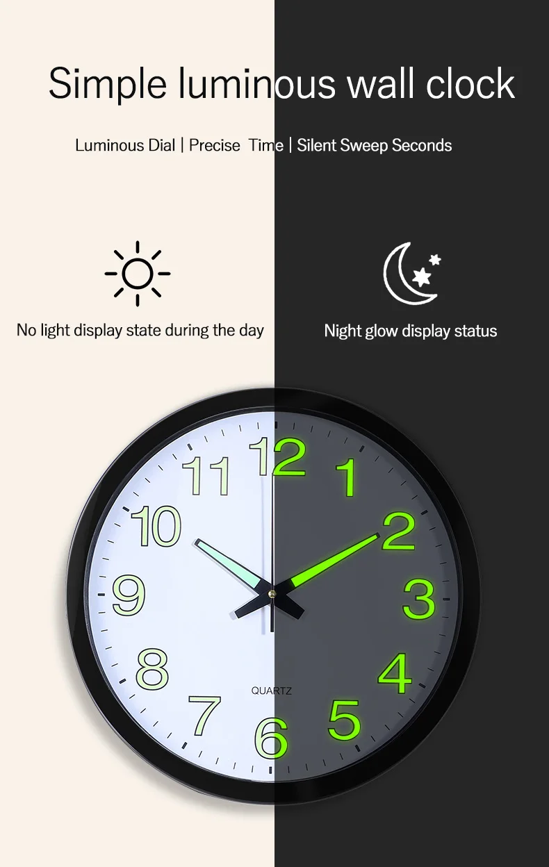 Simple Round Wall Clock Luminous Number Hanging Clocks Fashion Mute Watch Modern Electronic Quiet Dark Glowing For Living Room