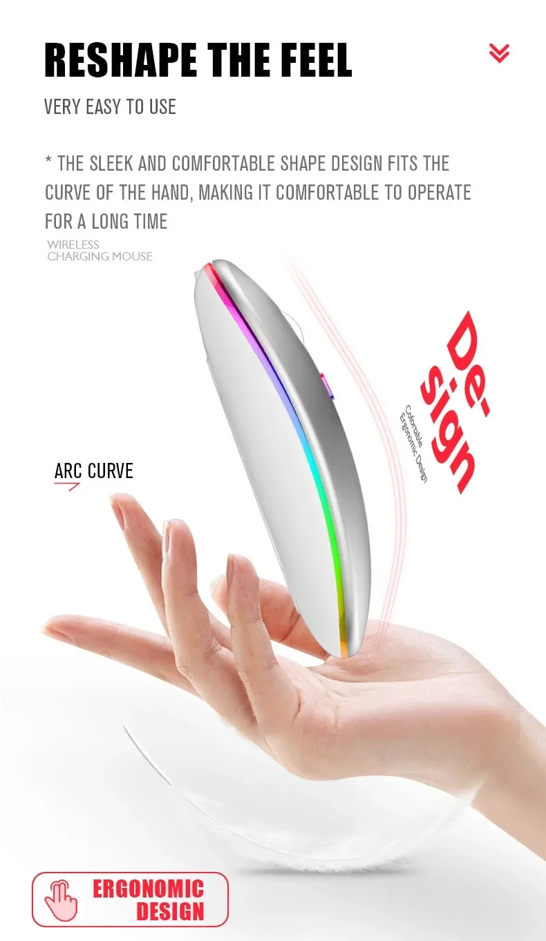 Mouse ergonômico sem fio para jogos, Compatível