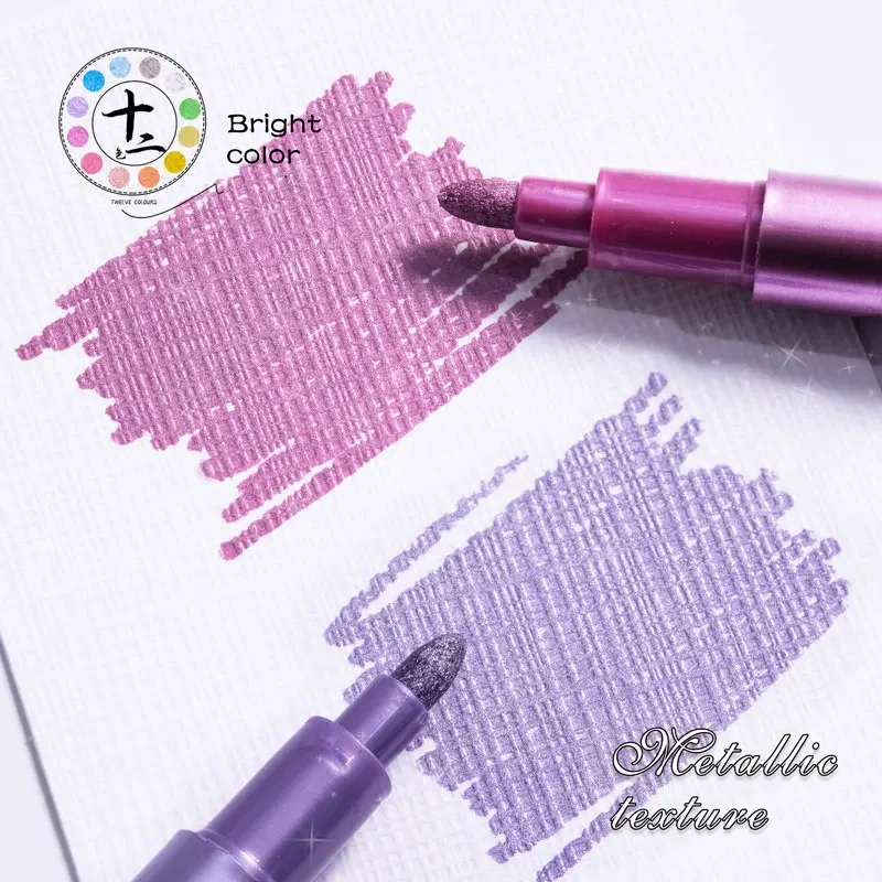 Pennarelli Metallizzati 12 Colori - Punta Fine 1-2mm Per Carta Nera, Legno E Scrapbooking