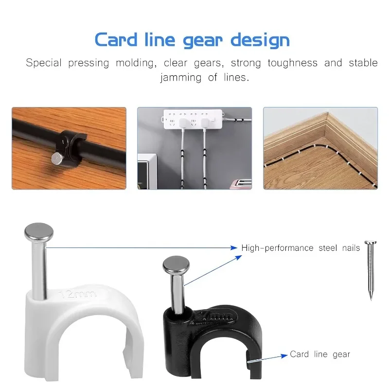 600pcs Cable Clips with Steel Nail Round Wire Clips Cable Management Ethernet TV Speaker Tie Holder Single Coaxial Nail Clamps