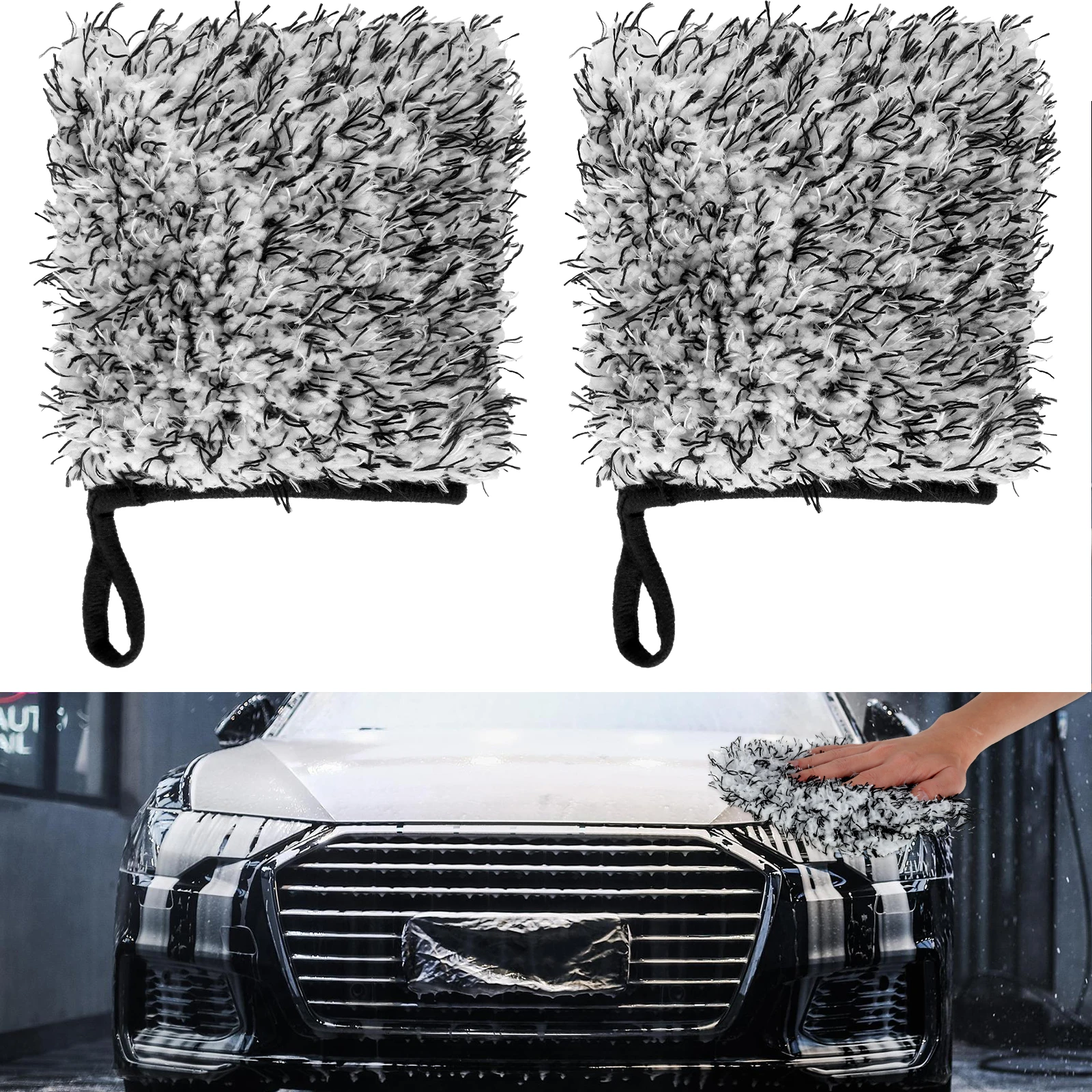 2Pcs Wheel Mitt Microfibre Car Wash Glove Professional Scratch Free Cleaning Mitts Reusable Wheel Cleaning Gloves 6x6inch