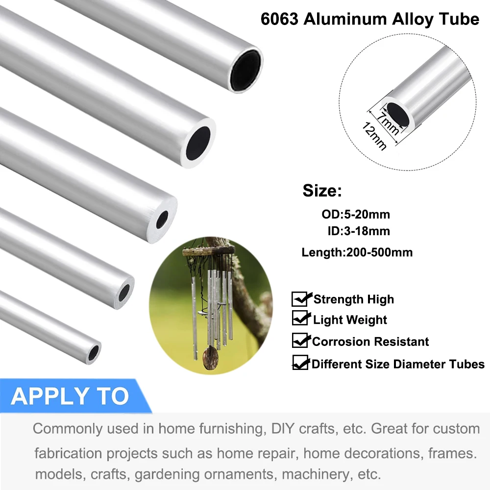 Aluminium Pipe Thickness 0.5~3mm OD 5-20mm ID 3~18mm Straight 200mm~500mm Long Round 6063 Aluminum Alloy Tube aluminium tube