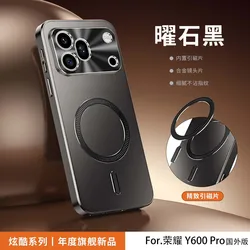 Enhanced Magnetic Wireless Charging Shockproof Case with Alloy Camera Protection and Matte Finish for Honor 600 (Black)