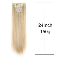 Extensions capillaires synthétiques 24 pouces, 16 Clips, coiffure longue et lisse, postiche Blonde noire, faux cheveux résistants à la chaleur, usage quotidien 4