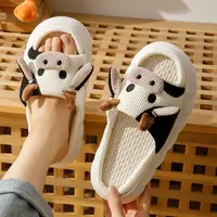 Four Season Cartoon Cow Women Linen Slippers Couples Indoor Soft Sandals Men Home Comfortable Slides Adults Cozy Non-slip Shoes - Image 3