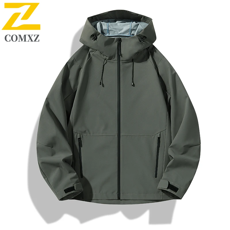 Men HardShell Jacket Windproof Waterproof American style Spring Autumn Outdoor Parka with Breathable Membrane Reflective Strips