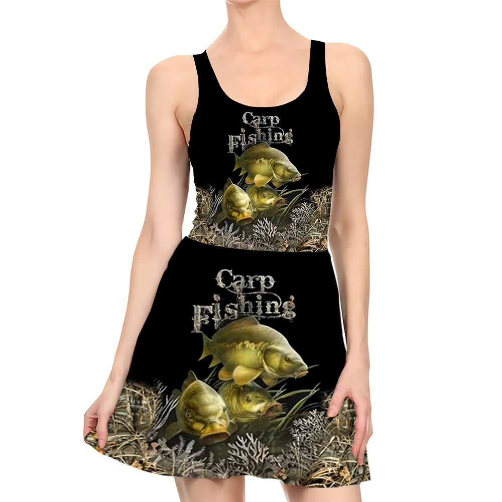 

CLOOCL Women Princess Dress Animal Carp Fishing 3D Printed Mini Dress for Summer Fashion Female Kawaii Sleeveless Sexy Dresses