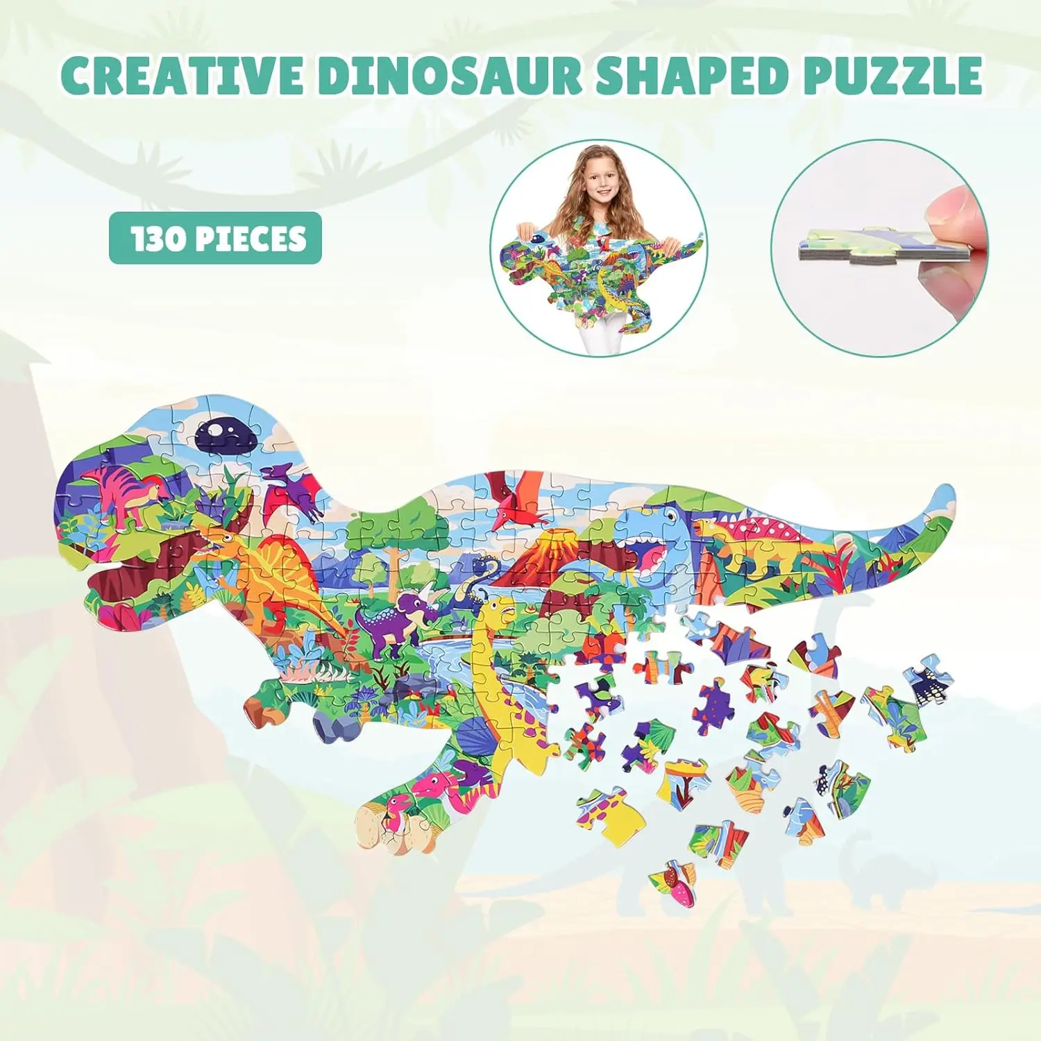 Hahowa Dinosaur Jigsaw Puzzle Kids Games Scenery For 3 Years Learning Animal Puzzles Educational Toys Children Birthday Gifts jigsaw puzzles wooden jigsaw puzzles wooden puzzle toys educational puzzles mini jigsaw puzzle