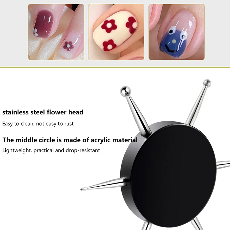 1pc 6Head Nail Art Dotting Tools Disc Drill Point Dot Painting Pen Circular Tool 3