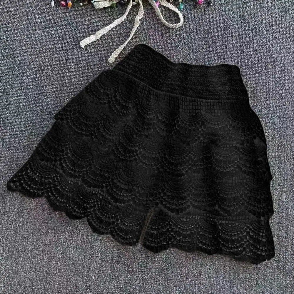 Boho Holiday Crochet Shorts for Women High Waist Hollow Out Lace-up Female Short Ladies Summer All-matching Trousers