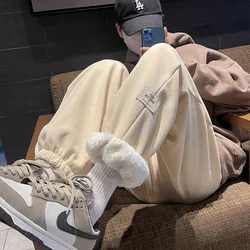 Men's Clothing Simplicity Versatile Autumn and Winter New Fashion Drawstring Splice Pockets Solid Color Mid Waist Casual Pants