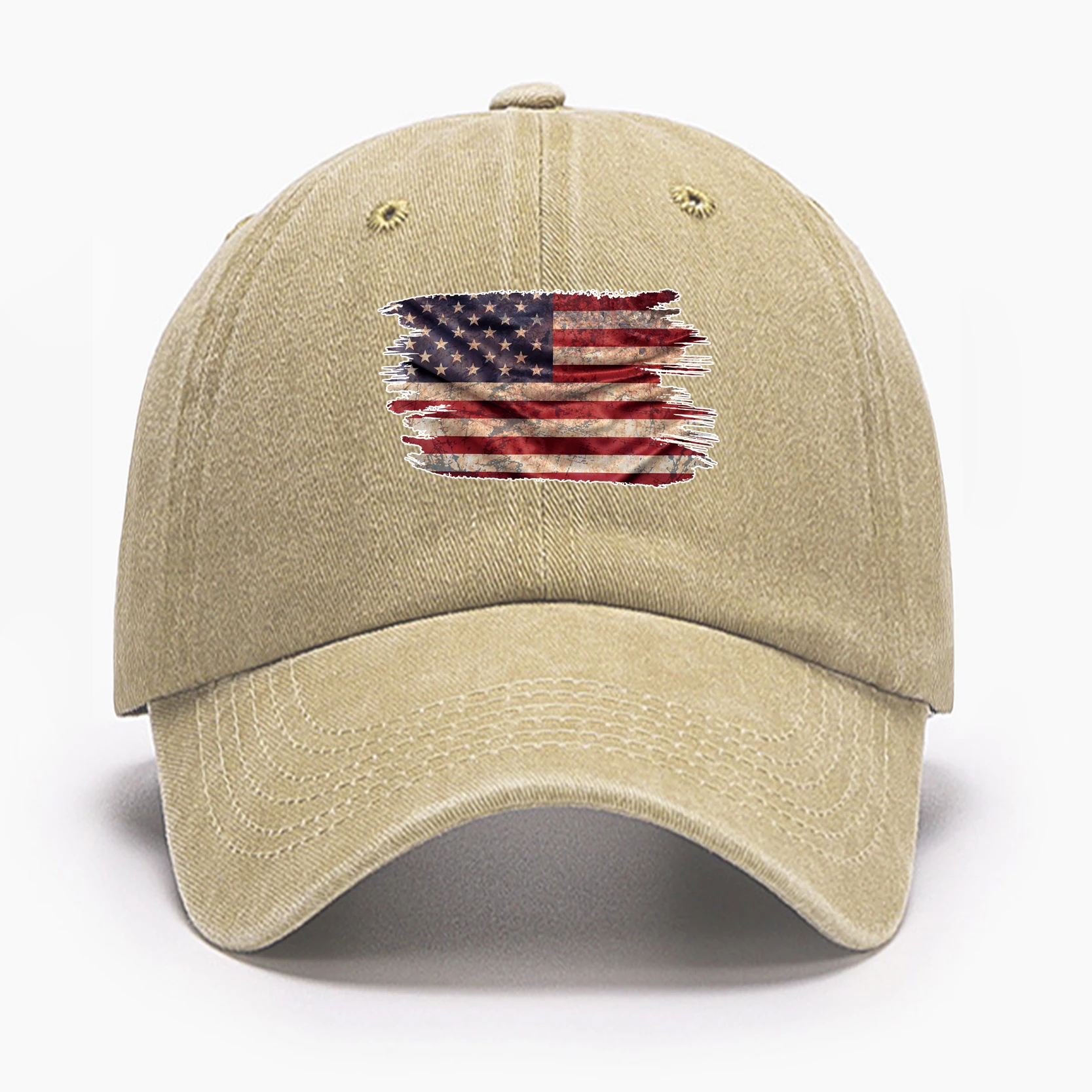 American Flag Print Washed Baseball Hat, The Stars and Stripes Mesh Hat Sun Visor Adjustable Buckle Lightweight Adjustable Strap 5