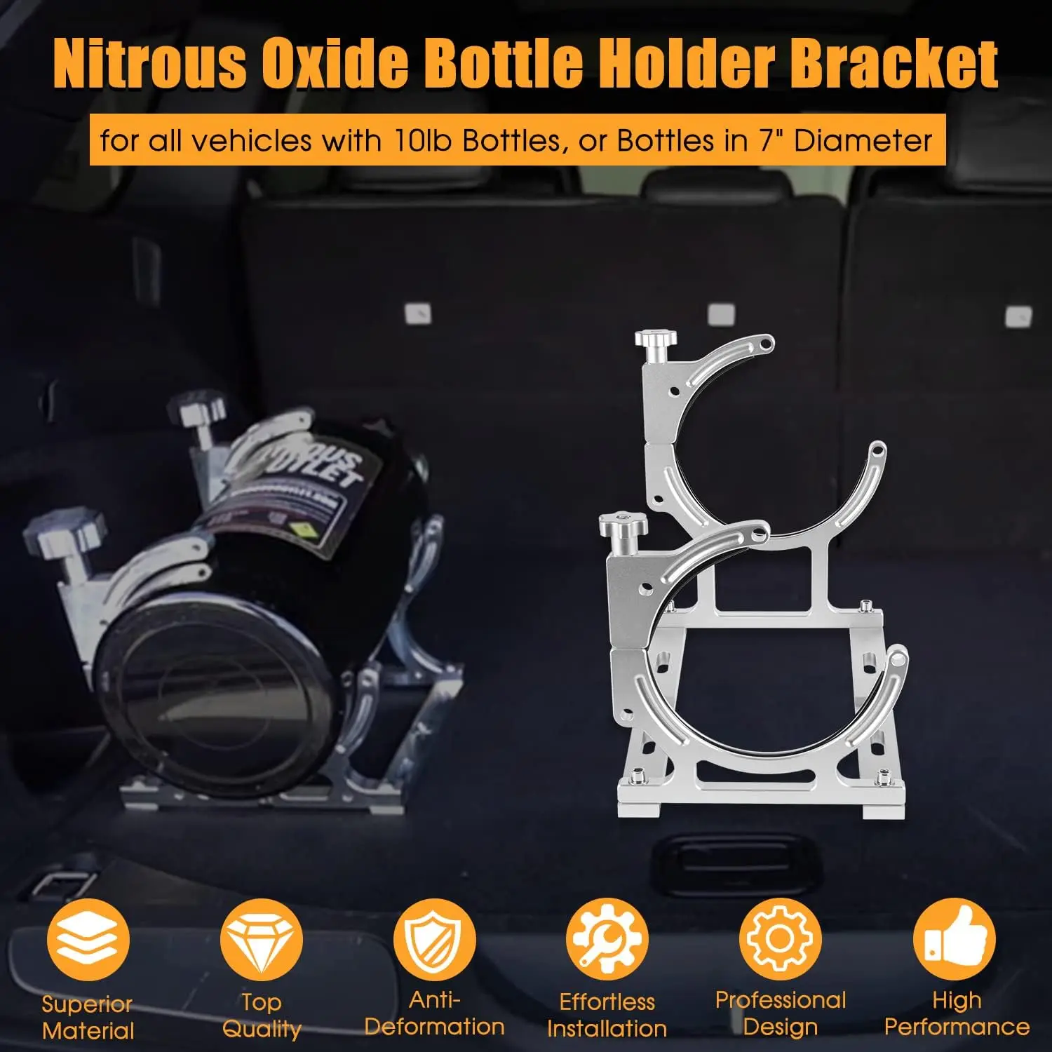 Demotor Performance 7 Inch Nitrous Oxide Single Bottle Holder Bracket Black Anodized Aluminum-810098