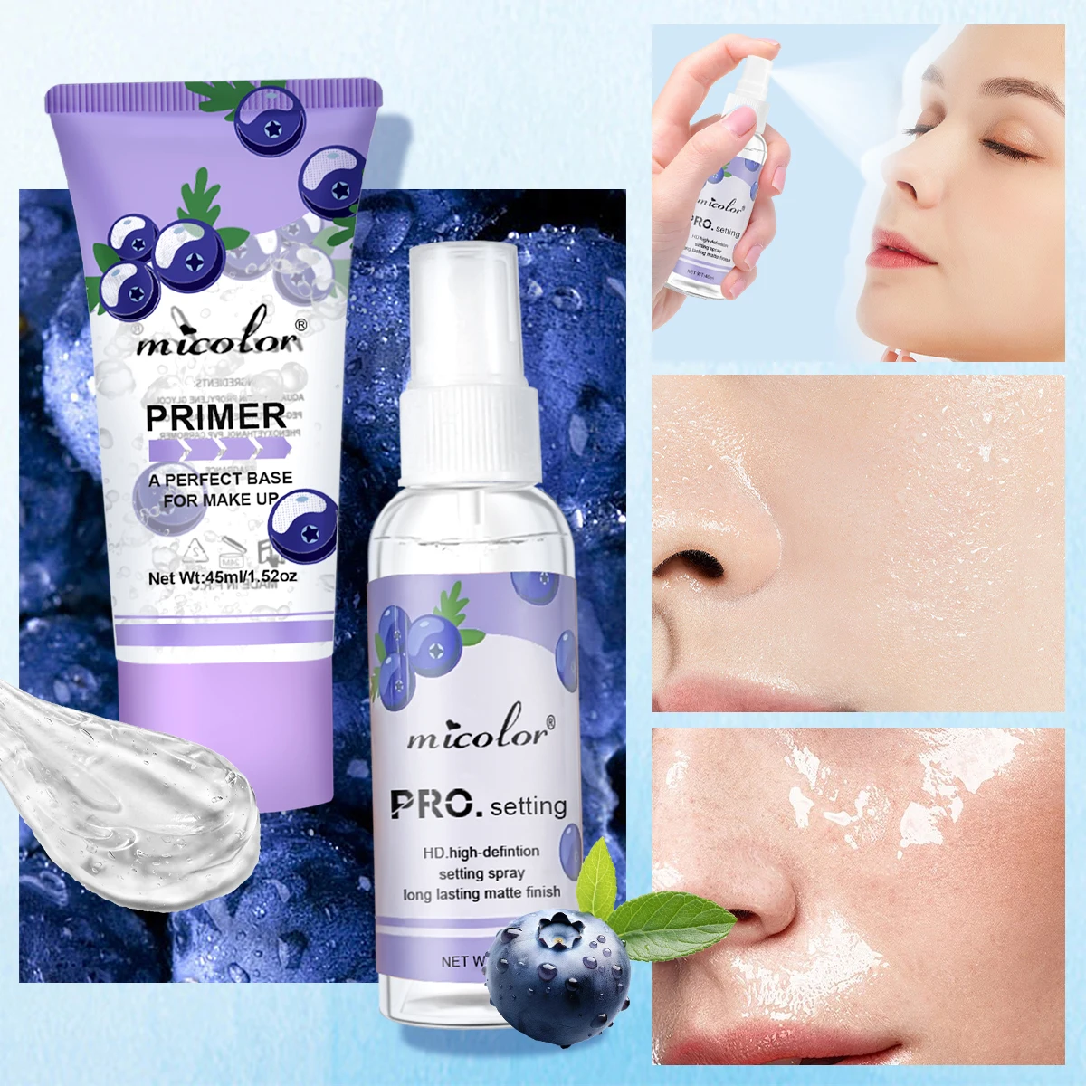 Two-piece Primer Setting Spray Peach Grape Lemon Instant Dry Oil Control Refreshing Moisturizing Makeup Set