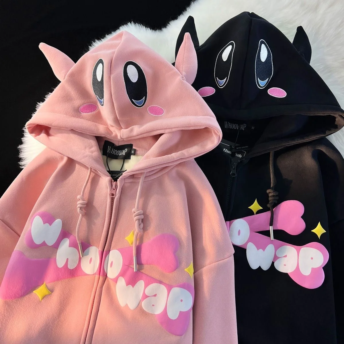 

Harajuku Devil Embroidery Hoodies Women Japanese Sweet Streetwear Cartoon Loose Sweatshirt Couple Zip Up Hoodie Goth Clothes