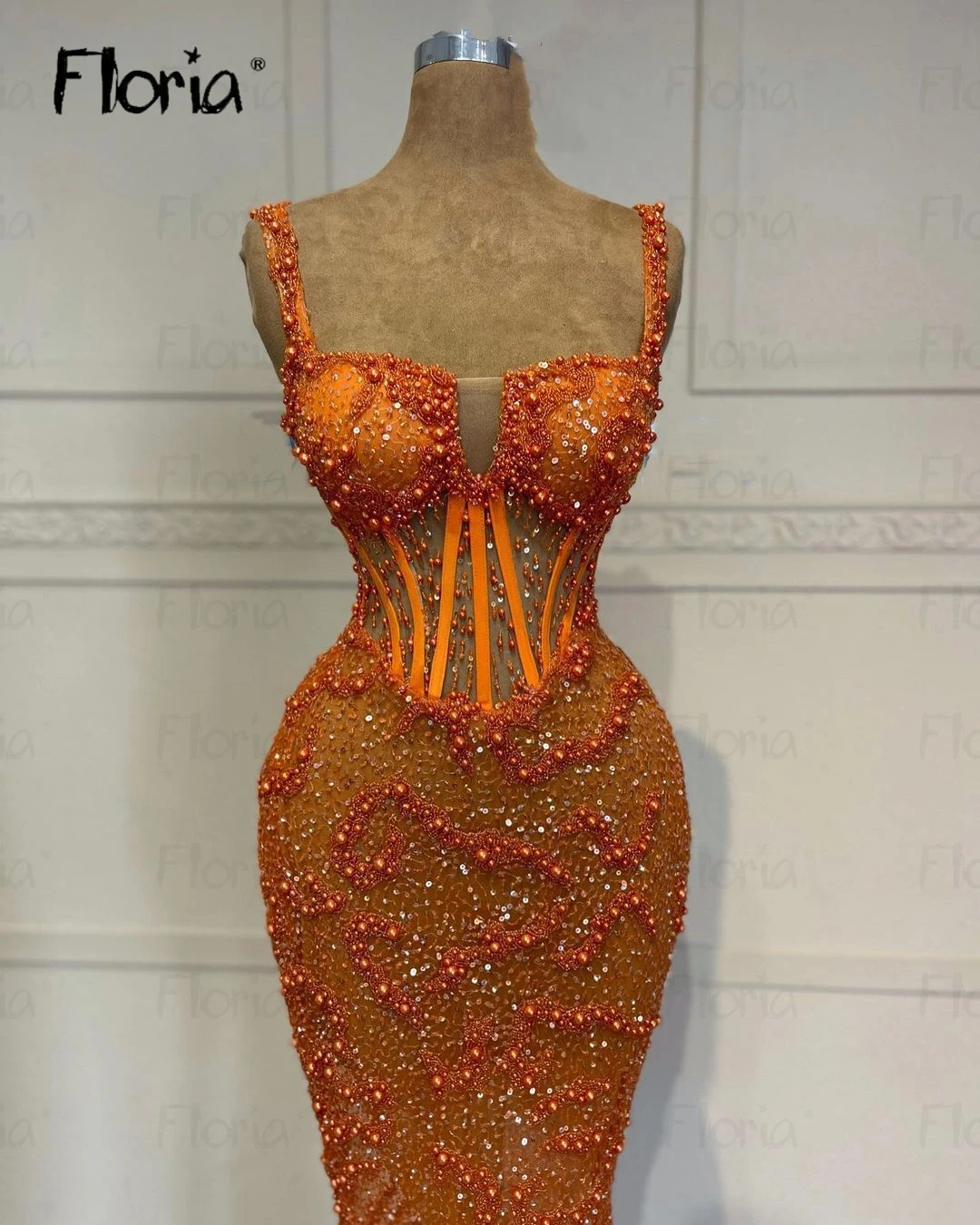 

Charming Beading Spaghetti Straps Orange Party Dress Aso Ebi African Cocktail Night Gowns Graduation Party Dresses Customized
