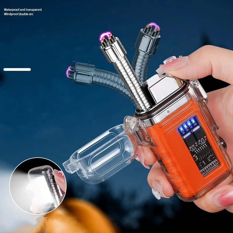 

New Transparent Waterproof Usb Charging Lighter Multi-function Retractable Hose Double Arc Pulse Lighter